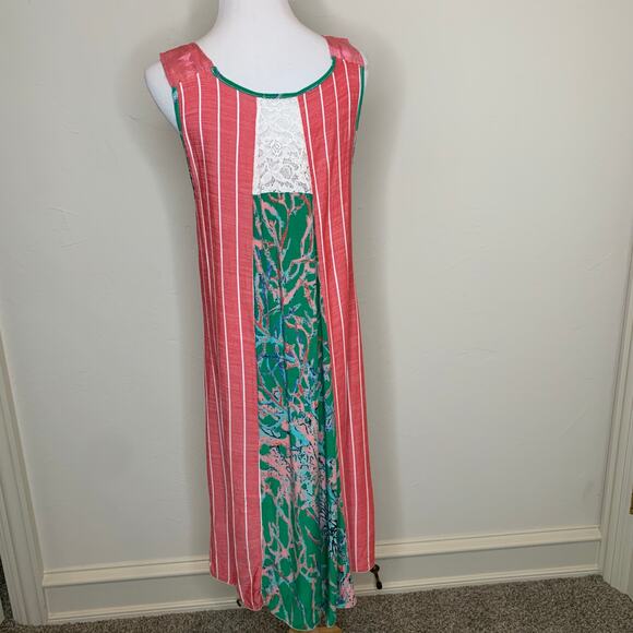 Lightweight Bright Striped Lace Embroidered Dress Coverup Cottage Small Medium - Picture 2 of 11